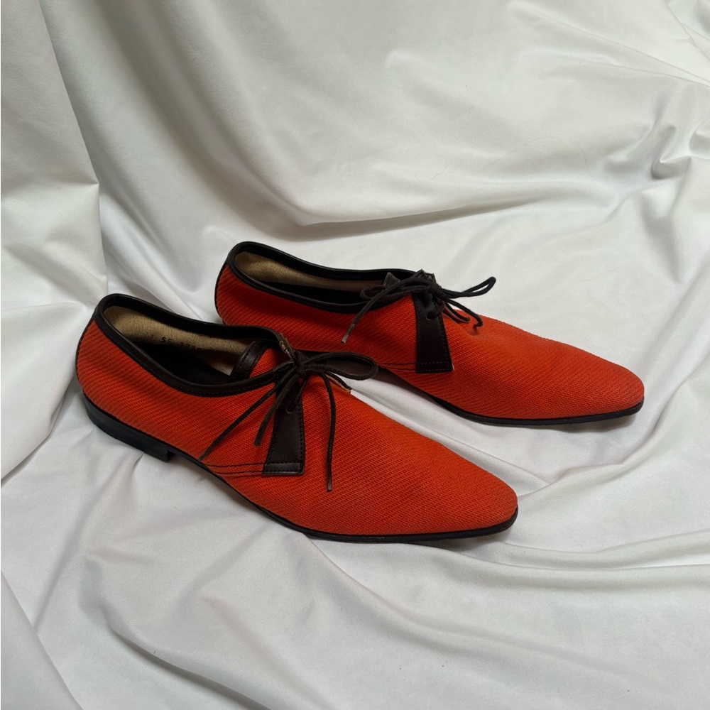 Miu miu lace up canvas and leather shoes orange red size 39 US 9